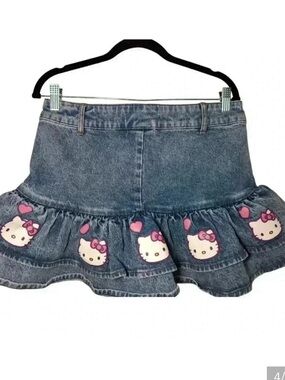 Hello Kitty Denim Ruffle Rhinestone Skirt Size MD